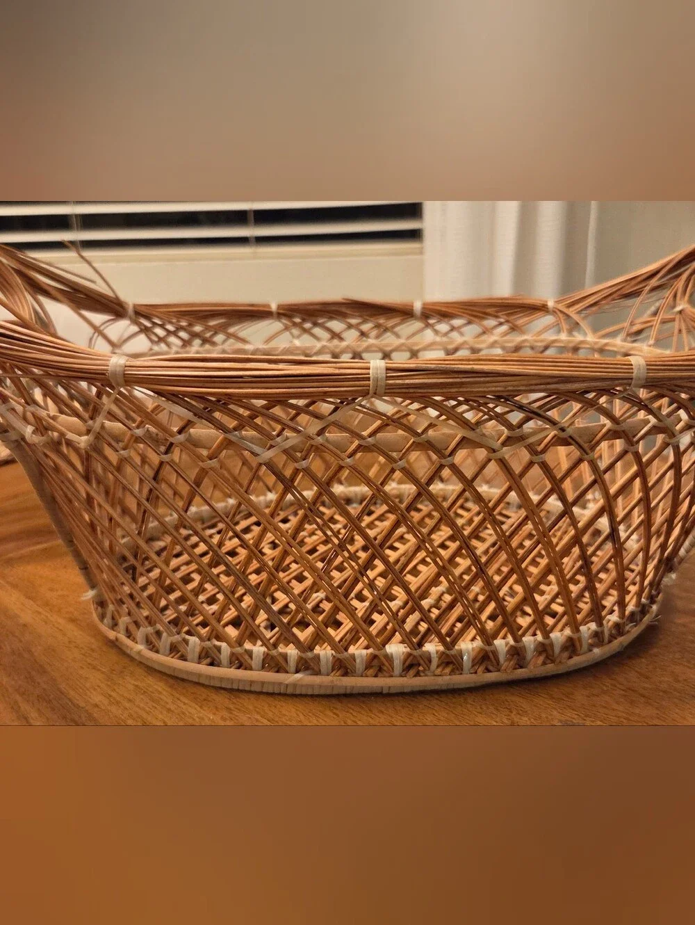 Vintage Hand Woven Natural Fiber Basket Hand Tied Boho Cottagecore 15